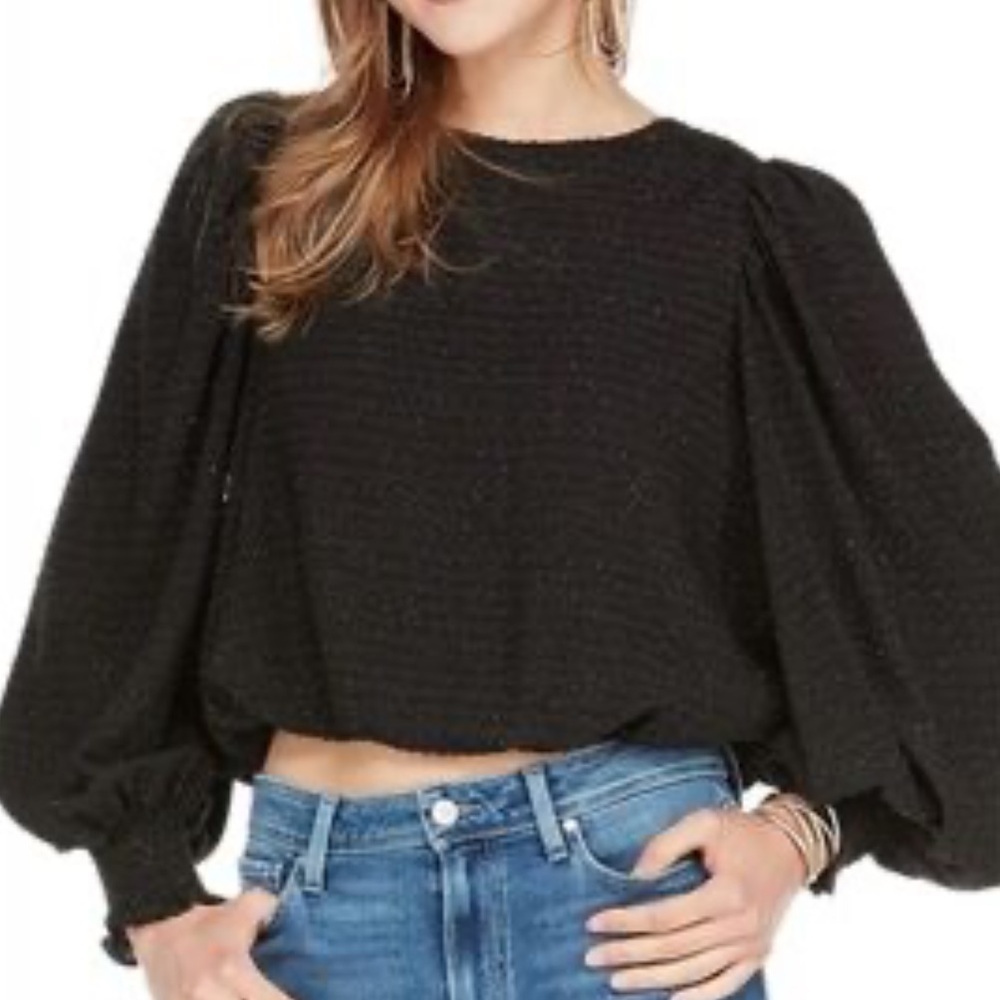 Joy Joy black metallic puff sleeve crop top size M